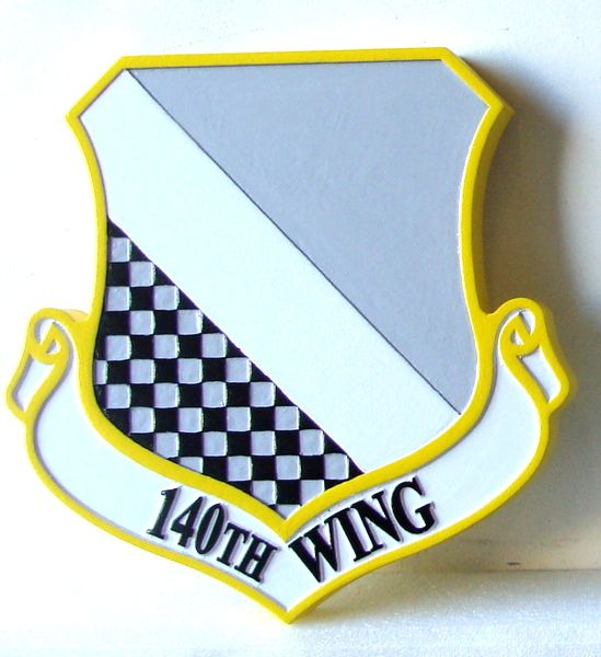 V31588 - Carved Wooden Wall Plaque of the Shield and Crest of the 140th  Wing, USAF