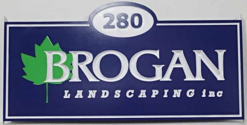SC38213 - Carved and Sandblasted Address Sign for "Brogan Landscaping Inc"