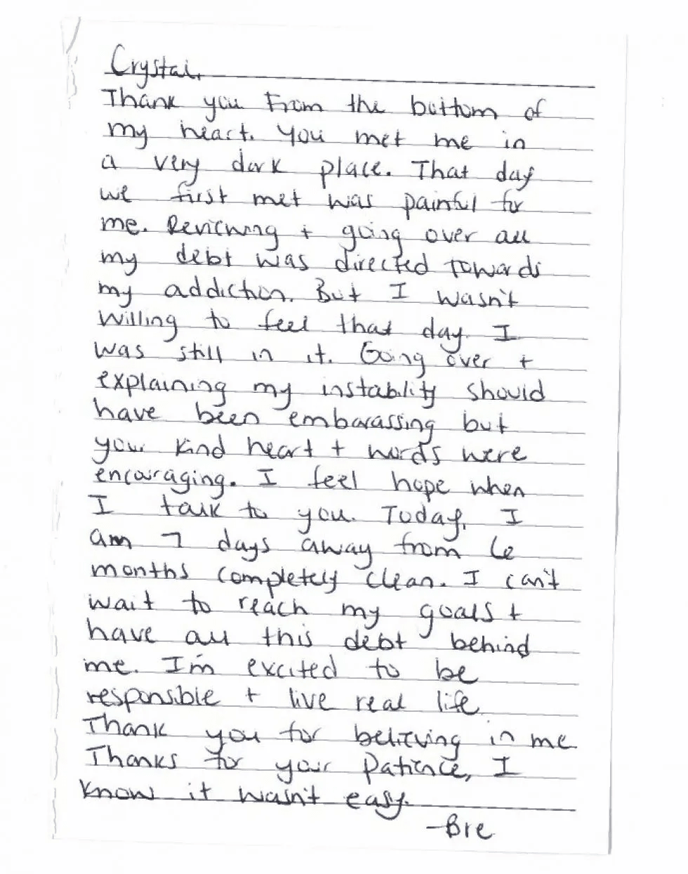 A handwritten letter on lined paper