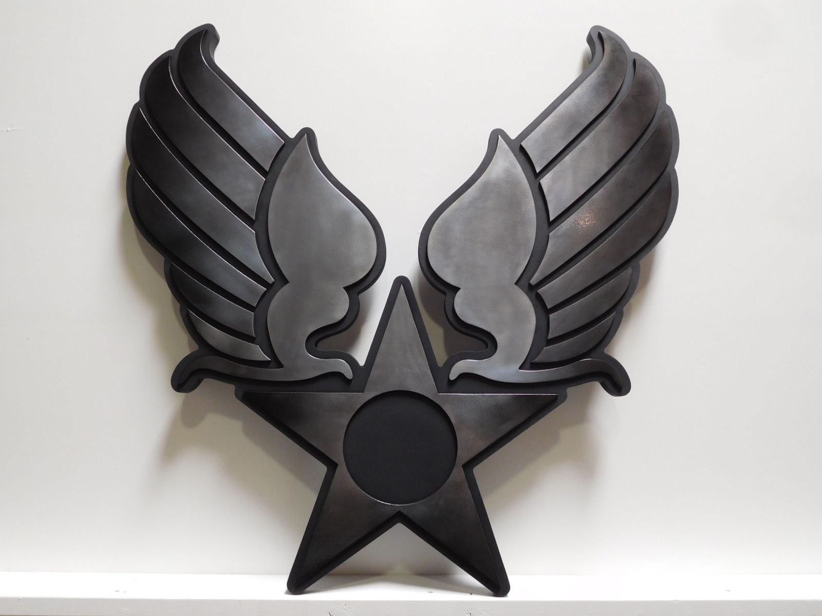 MP-2410- Carved Plaque of a Crest for a US Army Unit , 2.5D Painted in Black and Metallic Silver