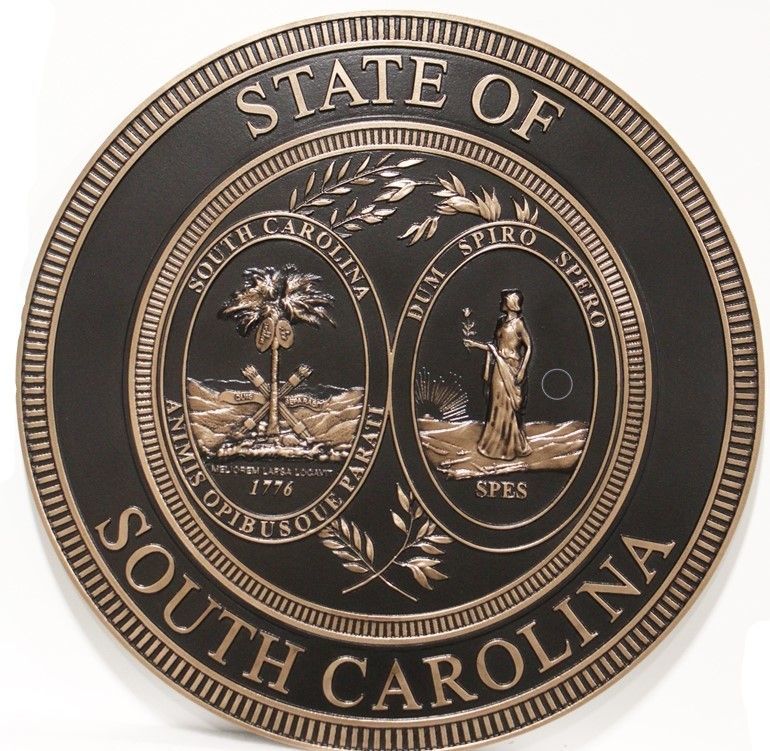 BP-1485 - Carved 3-D Bronze-Plated HDU Plaque of the Great Seal of the State of South Carolina 