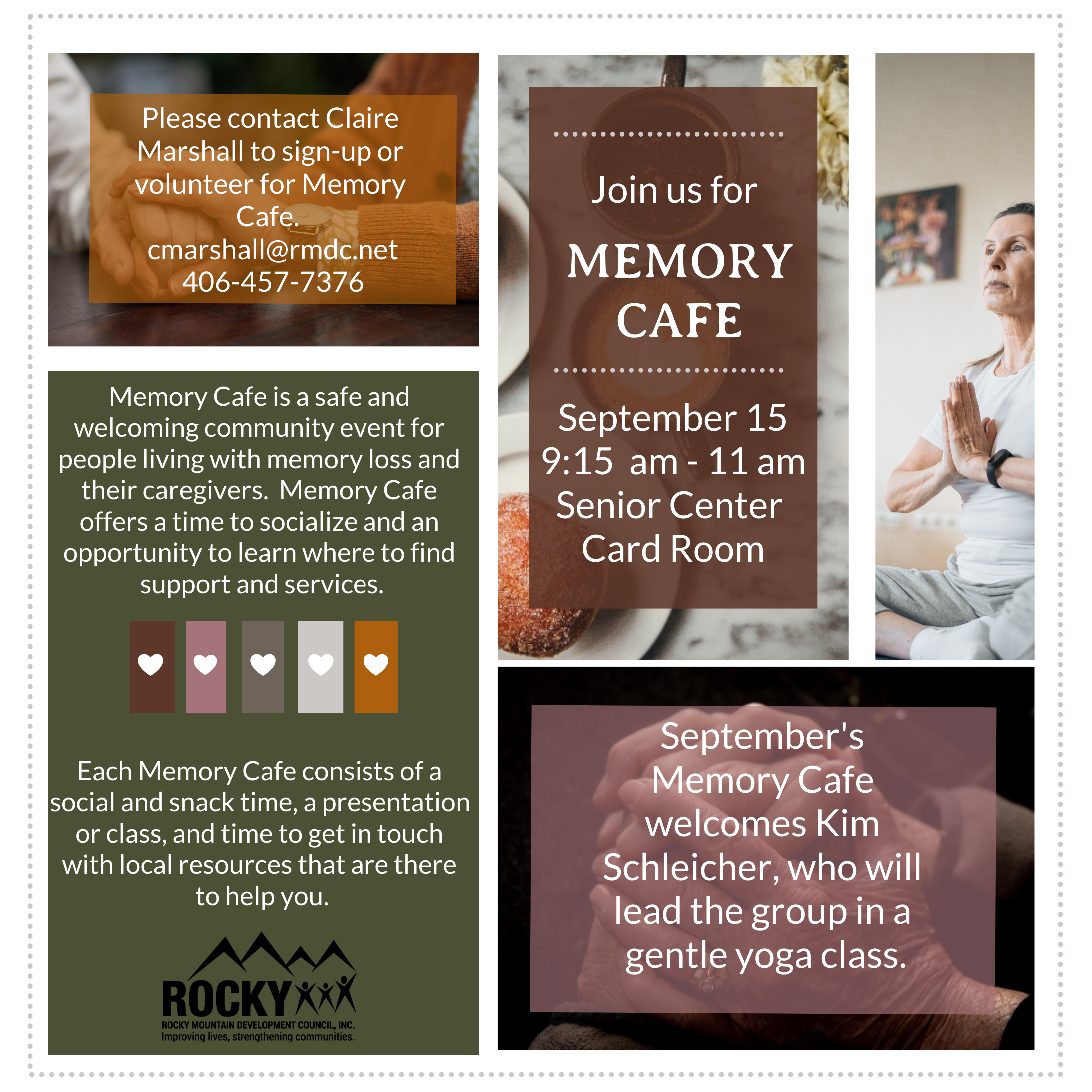 Memory Cafe is a safe and welcoming community event for people living with memory loss and their caregivers.