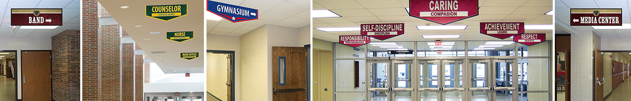 5 pictures school banners to show location, school navigation, custom banners, bilingual