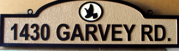 H17055 -  Carved and Sandblasted HDU Road Address Sign, Garvey Way, with Eagle as Artwork 