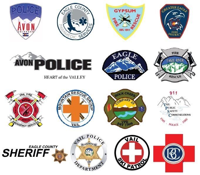 Various police station logos.