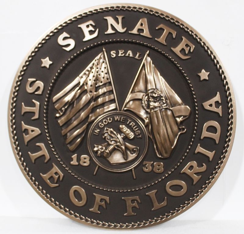 BP-1174 - Carved 3-D Bronze-Plated Plaque of the Seal of the State Senate of Florida