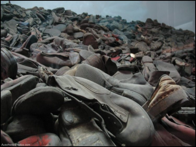 Piles of shoes on display at Auschwitz
