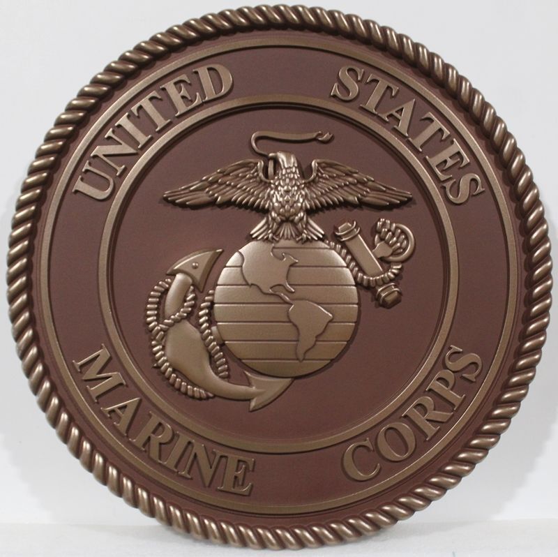 KP-1170 - Carved  3-D Multi-Level Metal-Plated Plaque of the Marine Corps