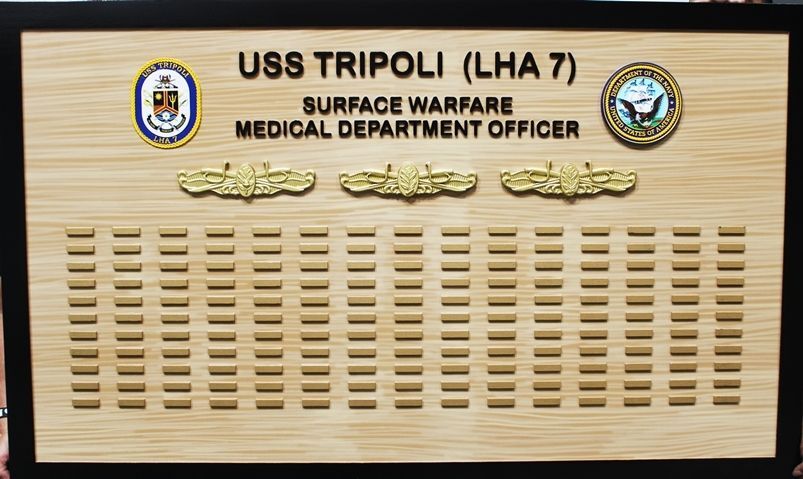 SA1552 - Carved High Densty polyUrethane Crew List  Board  for the US Navy  Ship USS Tripoli Surface Warfare  Medical Department 