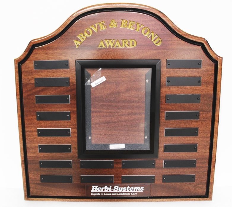 SB1292 - Mahogany "Above and Beyond" Salesman Award Photo  Plaque for Herbi-Systems Corporation