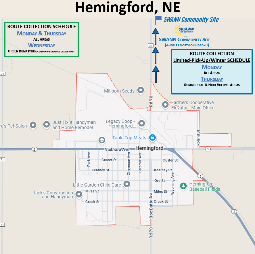 Hemingford NE Route Collection Schedule Map