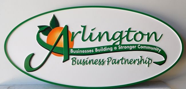 SA28674 -   Carved High-Density-Urethane Sign for the  "Arlington Business Partnership"., with  Orange 