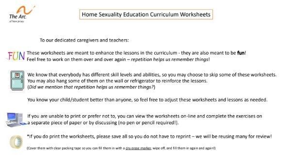 Home Sexuality Education Curriculum Worksheets