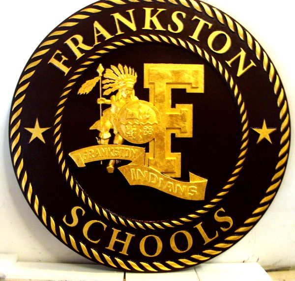 TP-1060 - Carved Wall Plaque of the Seal / Logo of Frankston Schools,  Gold Leaf Gilded
