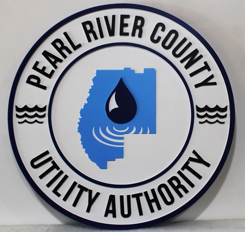 CP-1427 - Carved 2.5-D Multi-Level Plaque of the Seal of  the Pearl River County Utility Authority 