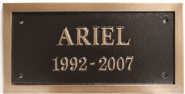 ZP-2092 - Carved Memorial Wall Plaque for  "Ariel", 2.5-D Bronze-Plated