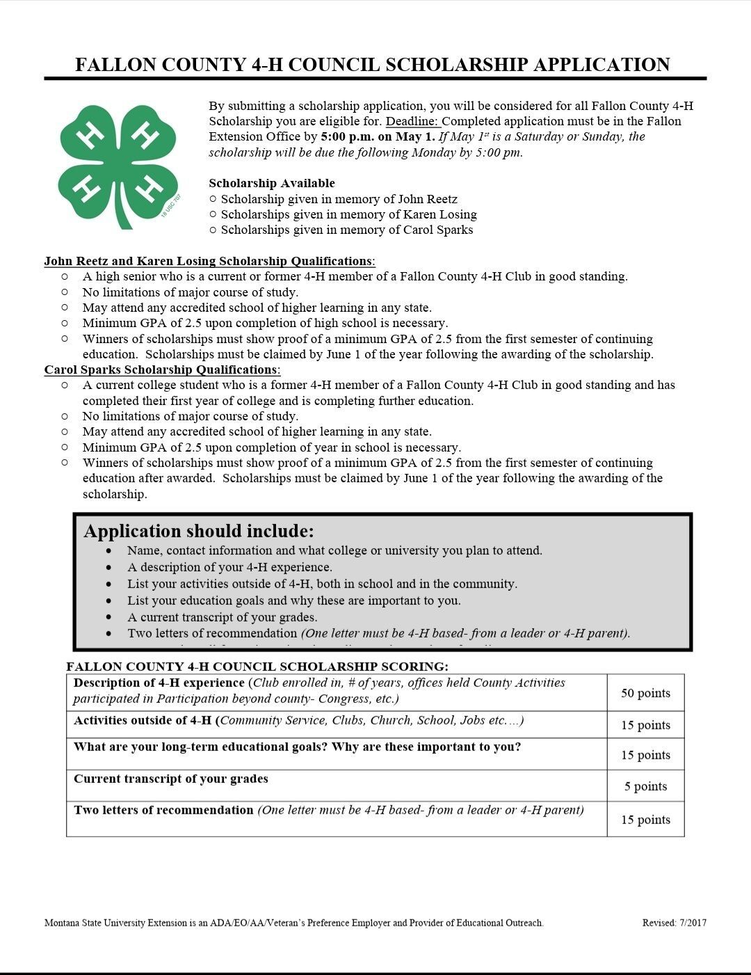 NEW SCHOLARSHIP OPPORTUNITY! Fallon County 4-H Council Scholarship
