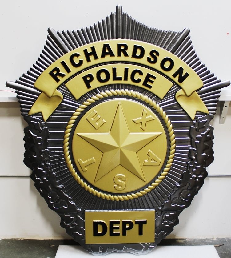 PP-1461 - Carved 3-D Plaque of the  Badge of a Police Officer  of the City of Richardson, Texas