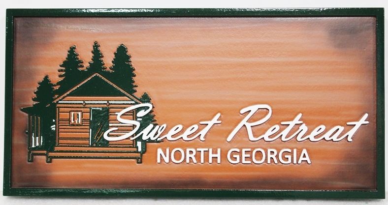 M22128 - Carved 2.5-D Relief Faux Wood HDU Sign "Sweet Retreat".