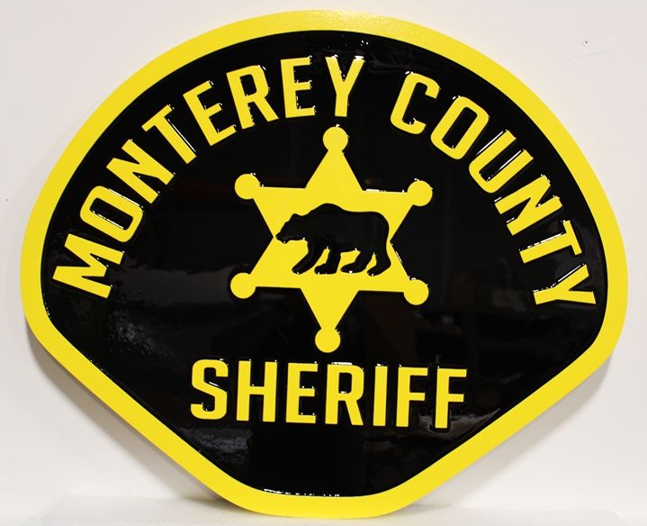 PP-2268 - Carved Plaque of the Shoulder Patch of the Monterey County Sheriff, California,  2.5-D Artist-Painted