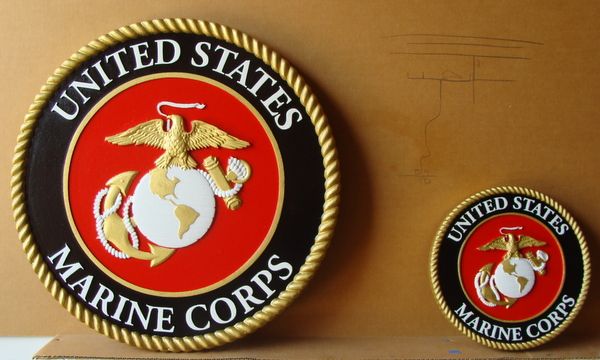  V31406C – Carved 3-D Wall Plaques of the  Emblem of the United States Marine Corp (unofficial colors)