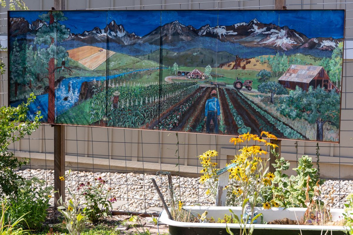 An image of a mural of the Wenatchee Valley located in the Community Garden.