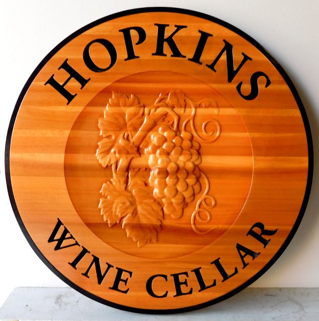 R27356 - Carved Round Cedar Wine Cellar Plaque 