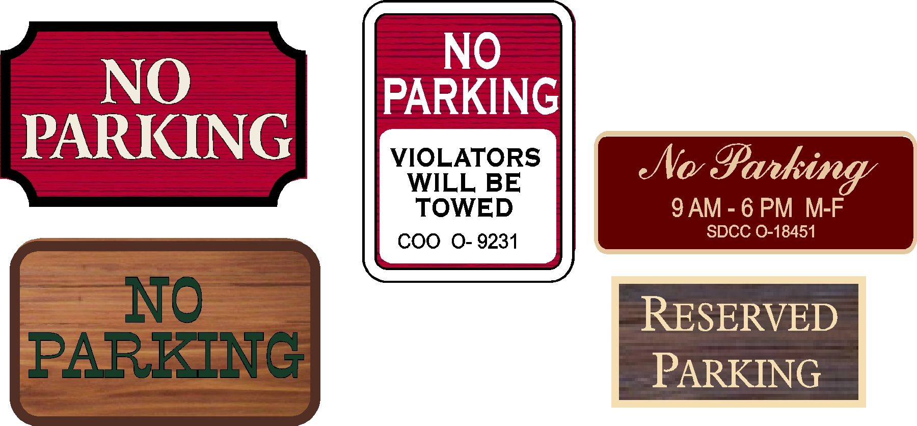 H17341- Carved and Sandblasted Wood Grain HDU "No Parking"  and Reserved Parking Signs
