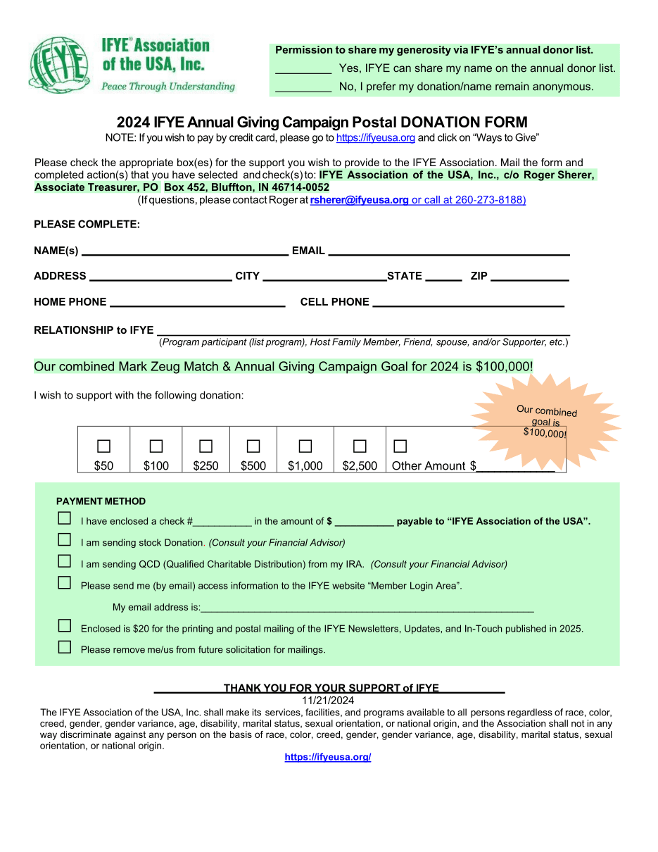 Annual Giving Campaign Paper Donation Form