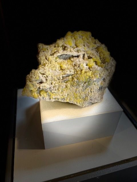 Bright Yellow Sulfur Rock on display at Western Museum of Mining and Industry