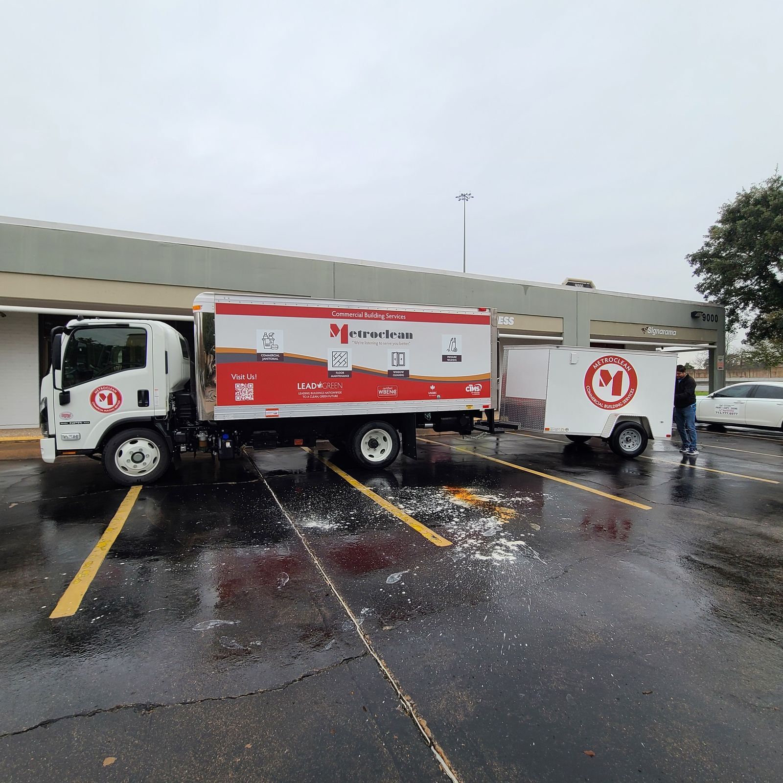 A professional-grade commercial wrap applied to a company vehicle, featuring vibrant full-color graphics and custom branding designed to promote business on the move.