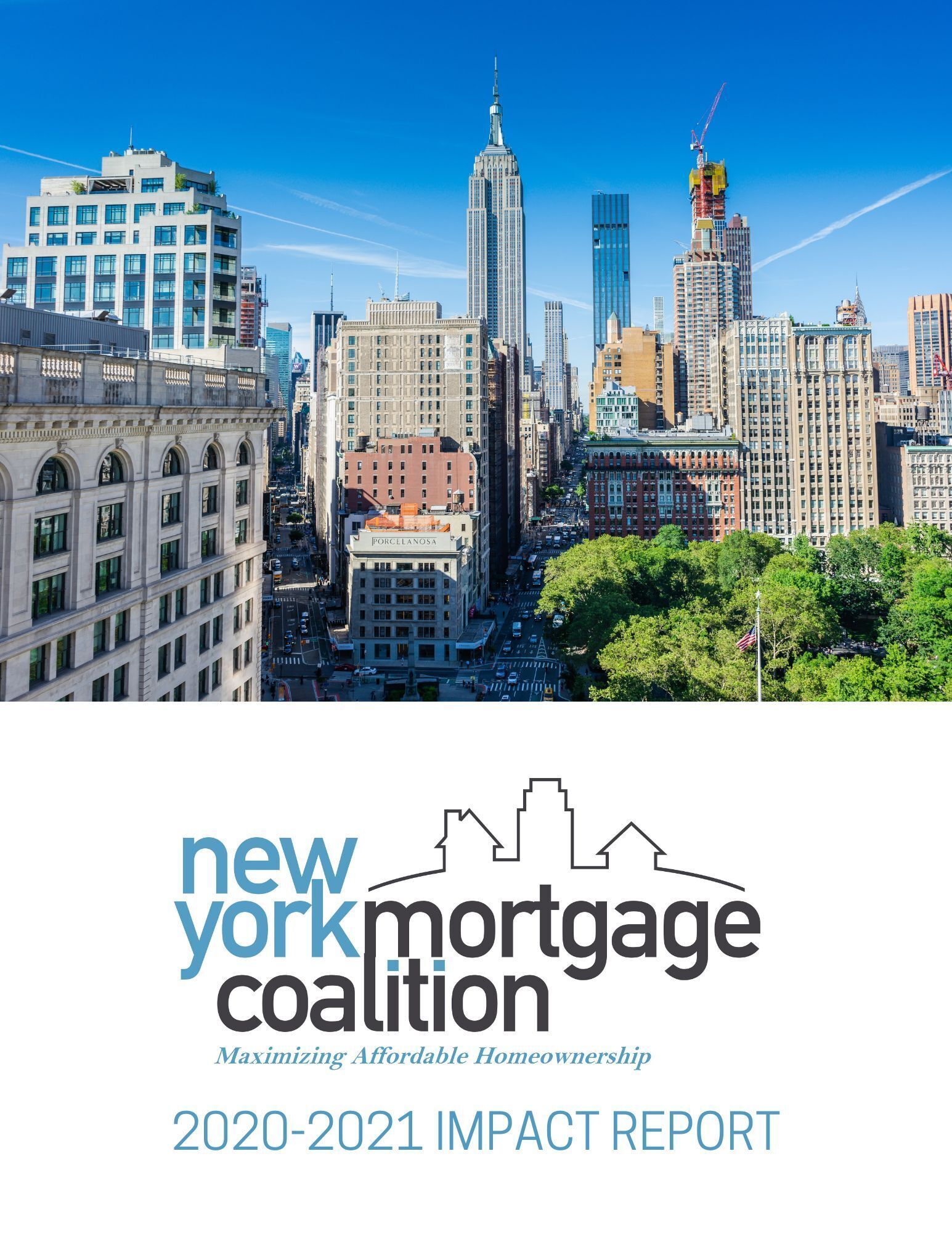 Image of New York City above NYMC logo and the words "maximizing affordable homeownership"