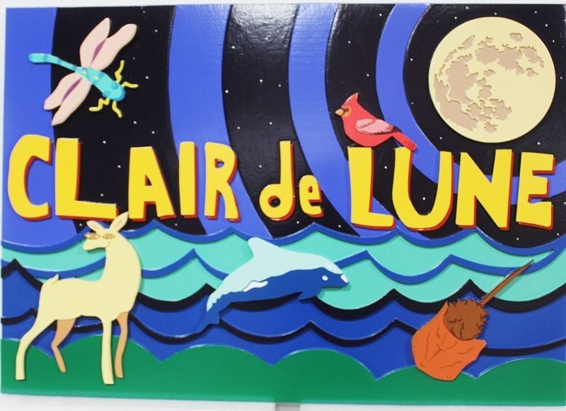 L21049A -  Carved  2.5-D Multi-level Name Sign "Clair de Lune"