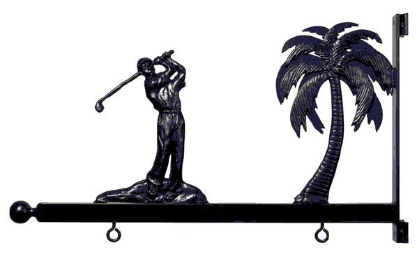 E14870 - Aluminum Scroll Bracket with 3D Golfer and Palm Tree 