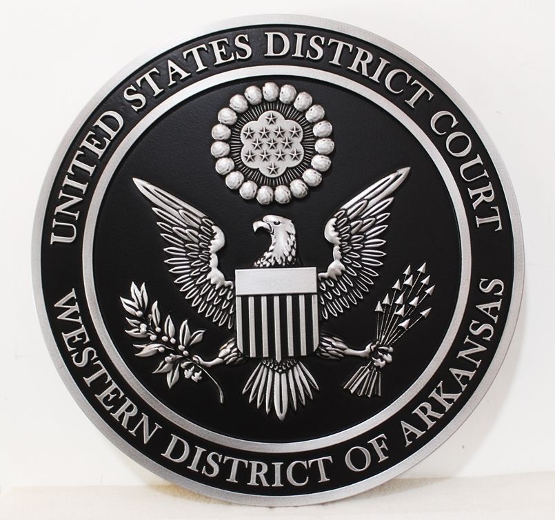 FP-1399 - Carved 3-D Bas-Relief Aluminum-Plated Plaque of the  Seal of the US District Court, Western District of Arkansas