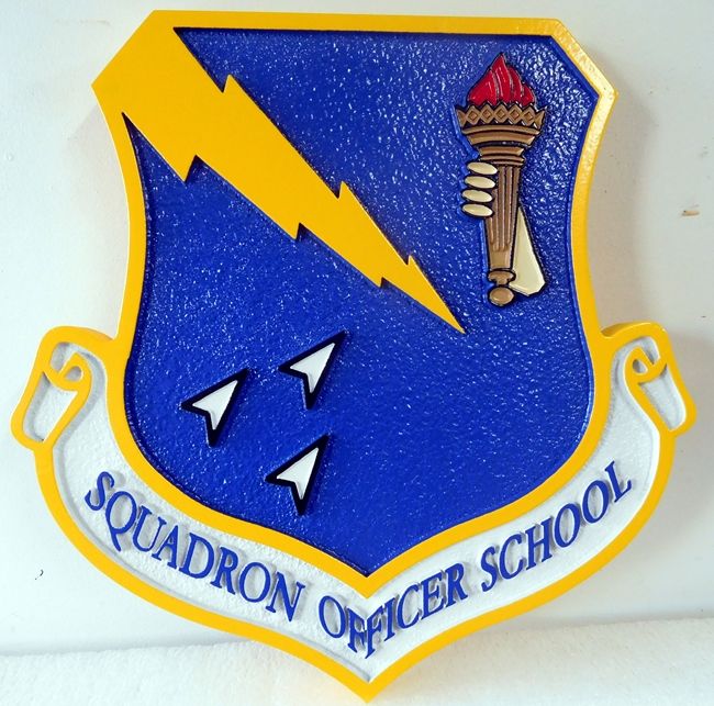 LP-8460 - Carved Shield Plaque of the Crest of the Air Force Squadron Officer School, Artist Painted