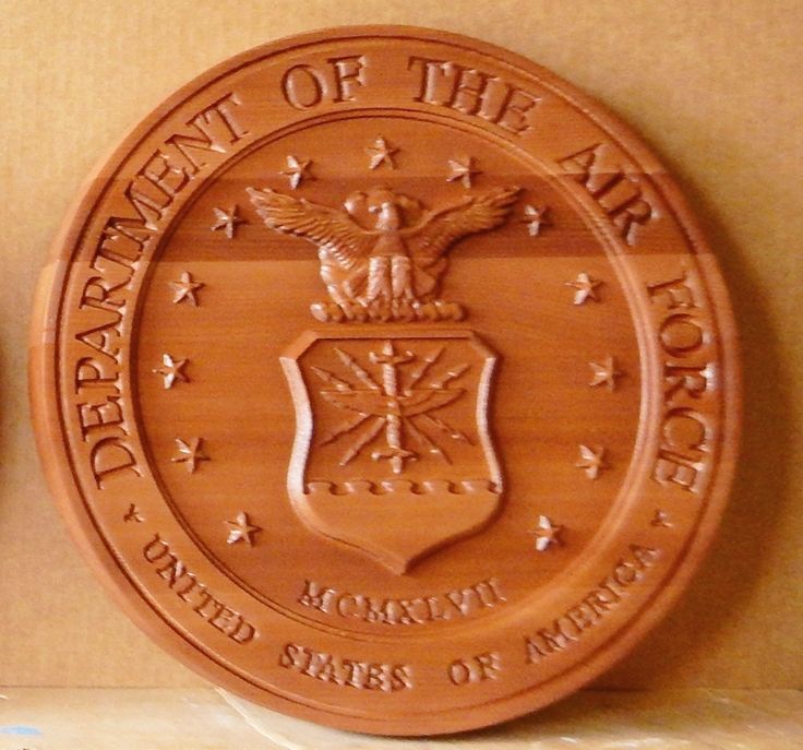 LP-1120 - Carved Plaque of the Seal  of the US Air Force, Mahogany Wood
