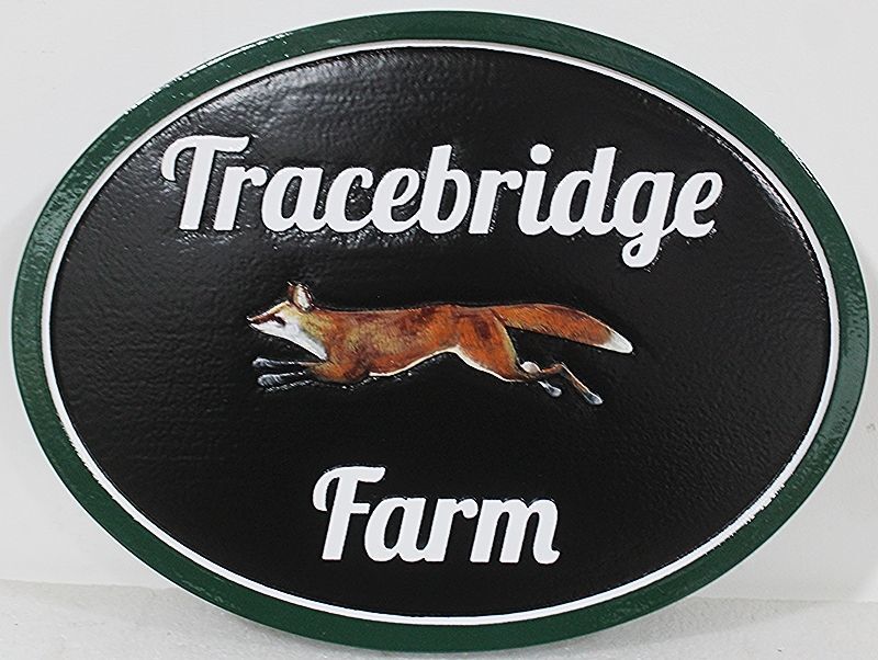 O24612A - Carved Entrence Sign for "Tracebridge Farm" with Fox