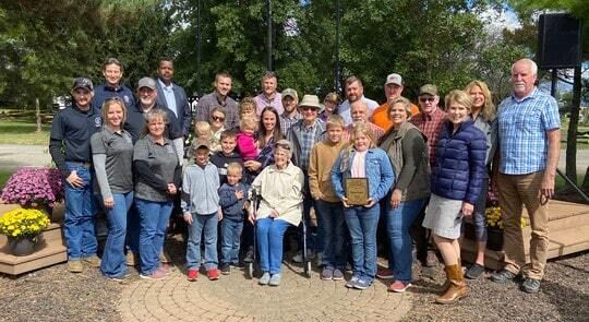 The Ohio Department of Agriculture recognized five families as winners of the 2022 Conservation Farm Family Awards at the Farm Science Review in London on Sept. 22. From the left, are: Felumlee Family, Settlage Family, Brown Family, Jon Branstrator, and B