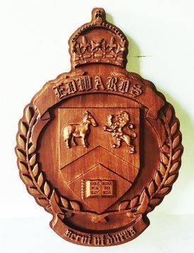 XP-1300 - Carved Wall Plaque of Coat-of-Arms / Crest, Mahogany Wood