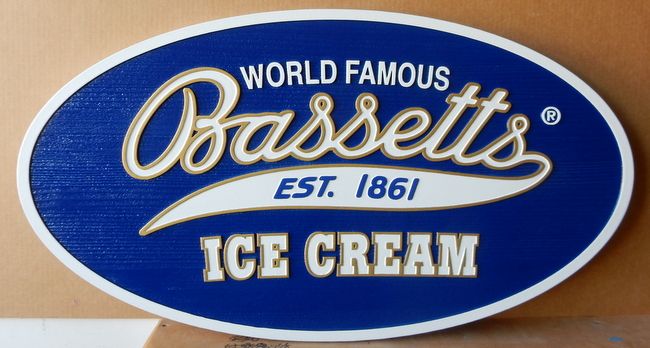 SA28054 - Sandblasted High Density Urethane Sign with Wood-Grain for Bassett's Ice Cream Store