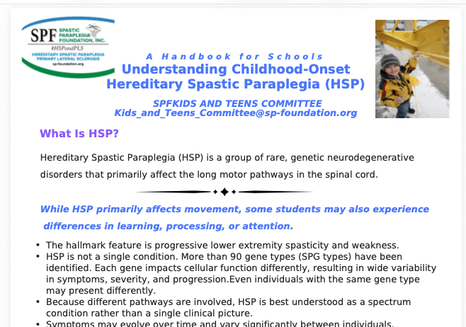 Parents Handbook for Children with HSP