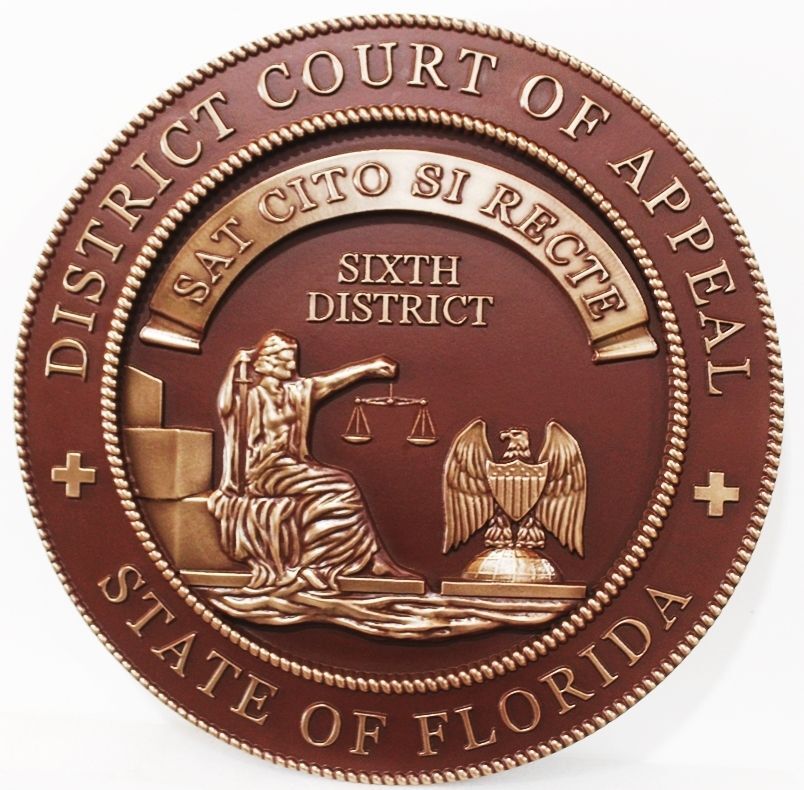 GP-1071 - Carved Plaque of the Seal of the District  Court of Appeals, State Court of Florida, Bronze Plated