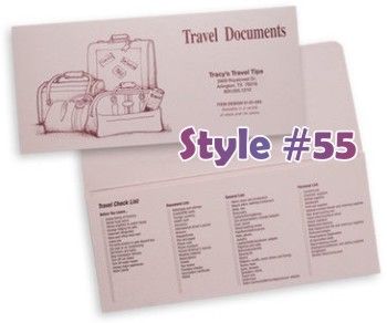 Imprinted document folders for travel agencies