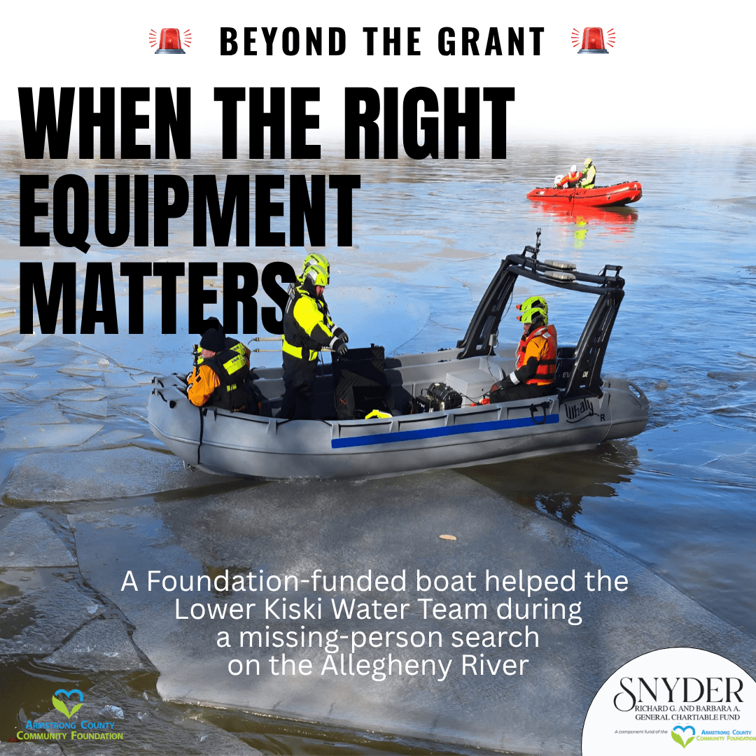 Lower Kiski Water Team specialized boat breaking through ice along the Allegheny River during a search.