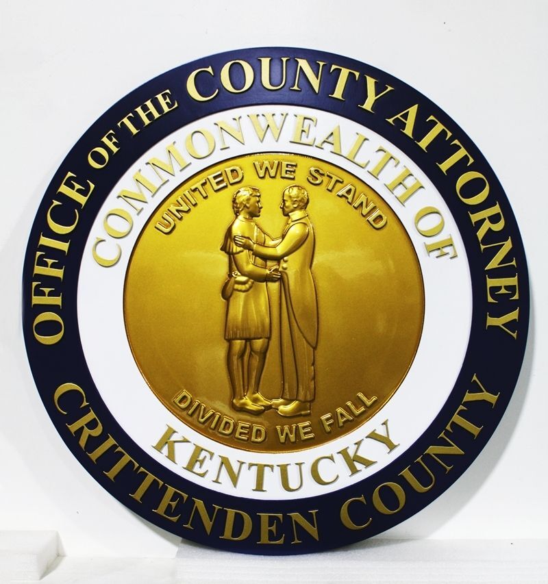 CP-1093 - Carved 3-D Bas-Relief HDU Plaque of the  Seal of the County Attorney, Crittenden County, the State of Kentucky 