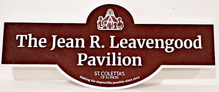 GA16550B - Carved and Sandblasted HDU Wood Grain Sign for "The Jean R. Leavengood Pavilion"