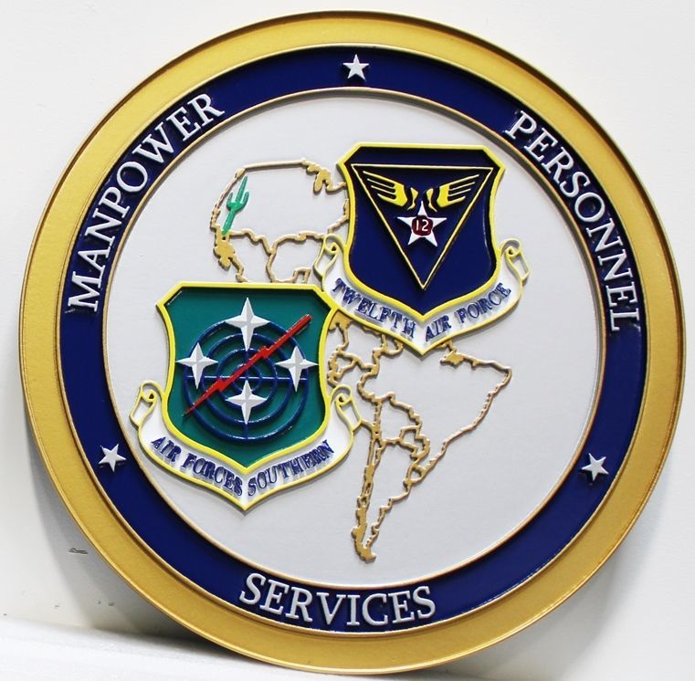 LP-1583 - Carved 2.5-D Raised Multi-Level Relief HDU  Plaque of the Crest of the Manpower Personnel Services Directorate, USAF 