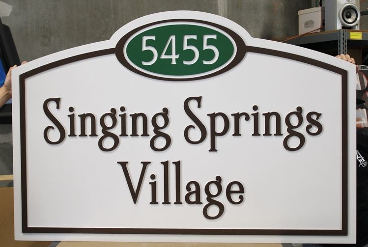 I18845A - Carved 2.5-D Raised Relief and Engraved High-Density-Urethane (HDU)  property name  Sign "Singing Springs Village"