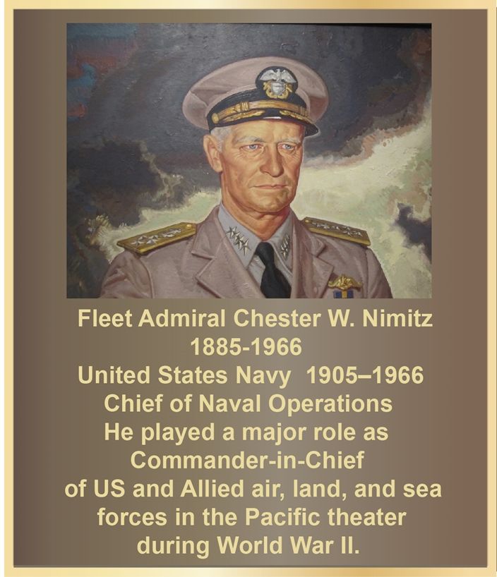 MB2390- Brass-Plated Plaque with Giclee Photo of Admiral Chester Nimitz, Sandsblasted Painted Bronze Background, 2.5-D